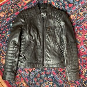 Bernardo Black Leather Quilted Moto Jacket size small